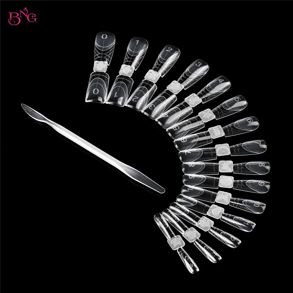 BNG جديد الفرنسية مزدوجة الجانب أشكال مزدوجة غطاء كامل الأظافر قالب بولي جيل للأظافر تمديد نعش مربع الاكريليك أشكال علوية 75 قطعة