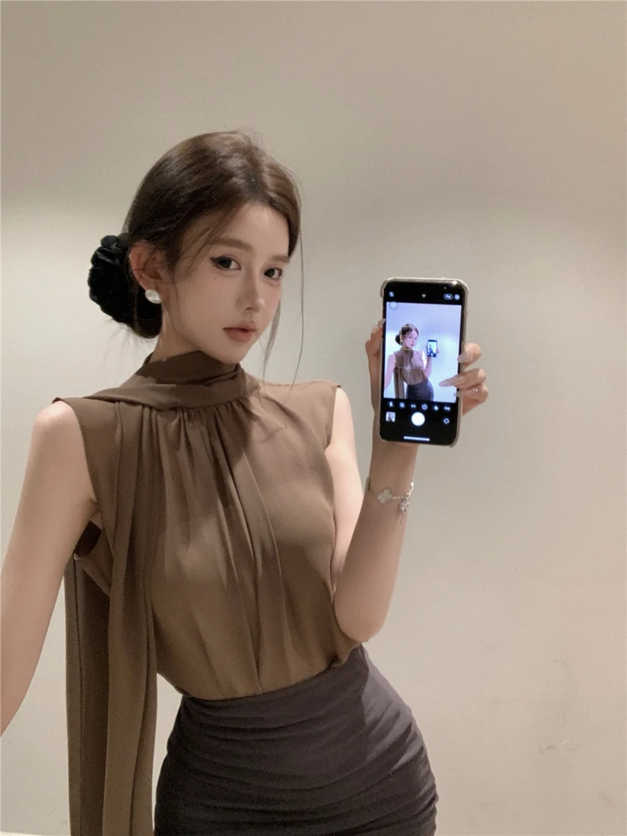 

Retro Sexy Chiffon Svel irt with Sa Inner Tube Top Women's Faion Set Summer 2024 Trendy Two-Piece Ensemble