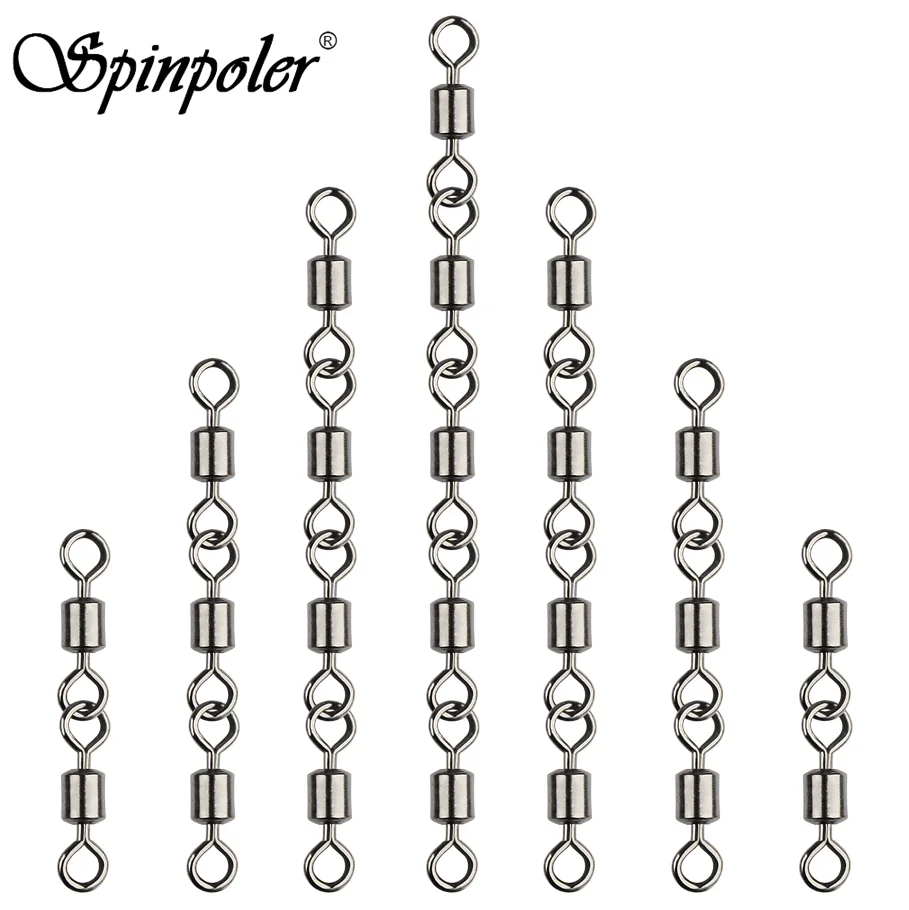 Spinpoler 2 3 4 5 Gelenk-Rollwirbel aus Edelstahl, kombiniert für Süßwasser, Salzwasser, Offshore-Angelzubehör, 20 Stück