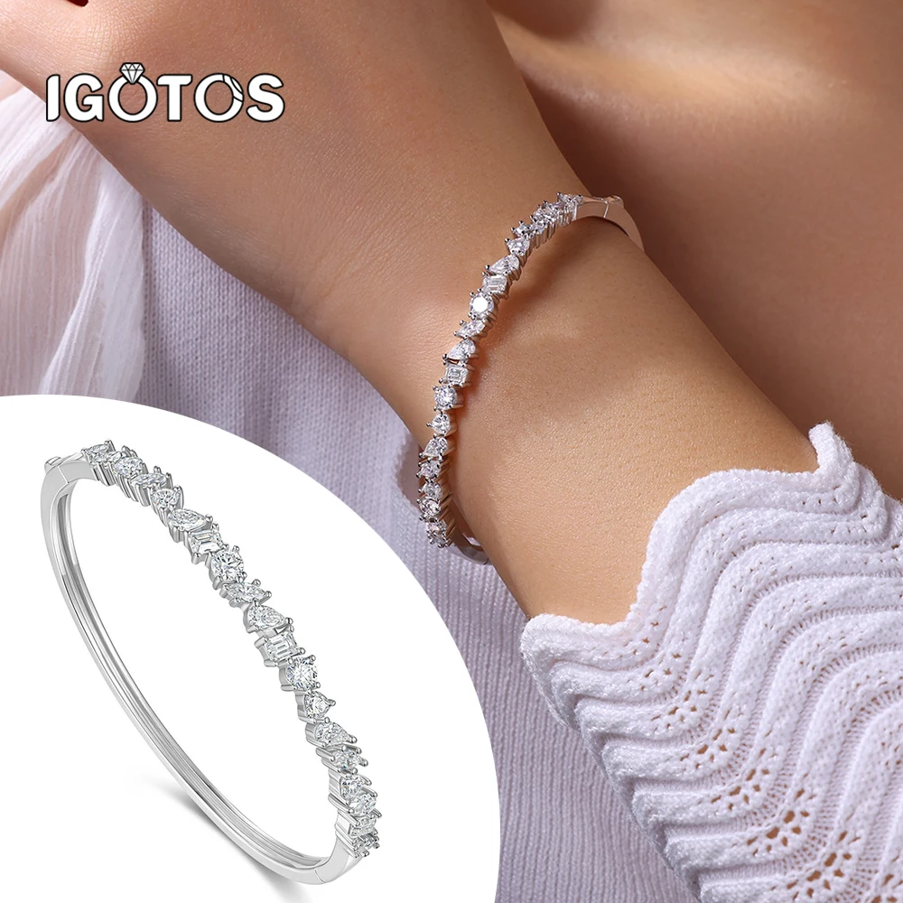 

4.7cttw Geometric Moissanite Tennis Bracelet for Women S925 Silver Lab Diamond Mixed Cut Full Paved Bangle Daily Wear Jewelry
