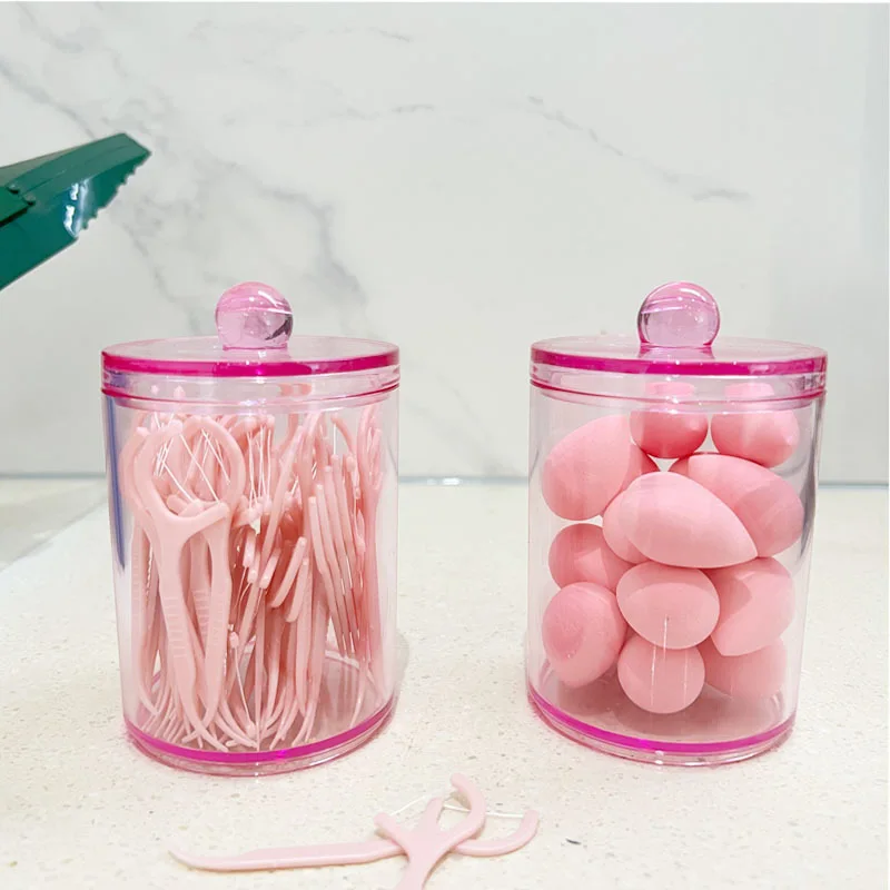 3PCS Pink Transparent Cotton Swab Ball Stick Storage Box Toothpick String Dust-proof Cup Rubber Band Hair Clip Storage Box