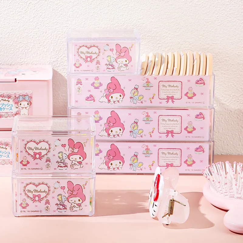 Hello Kitty Storage Box Sanrio Anime Kawaii My Melody Hyaline Desktop Ornament Dressing Table Girls Jewelry Lipstick Glove Box