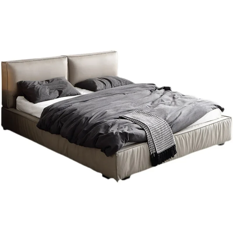 Italian minimalist tofu block leather bed, simple light luxury master bedroom 1.8m double wedding bed
