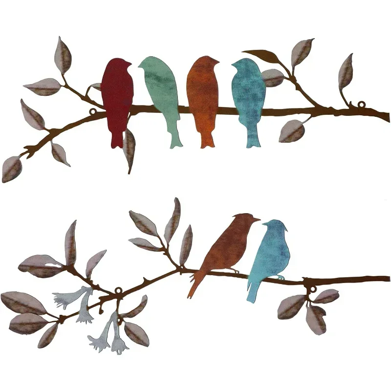 Hello Young 2pcs Vibrant Metal Bird Wall mounted decor Rustic Leaf Decor Indoor Outdoor Balcony Garden Decoration decor metal wa