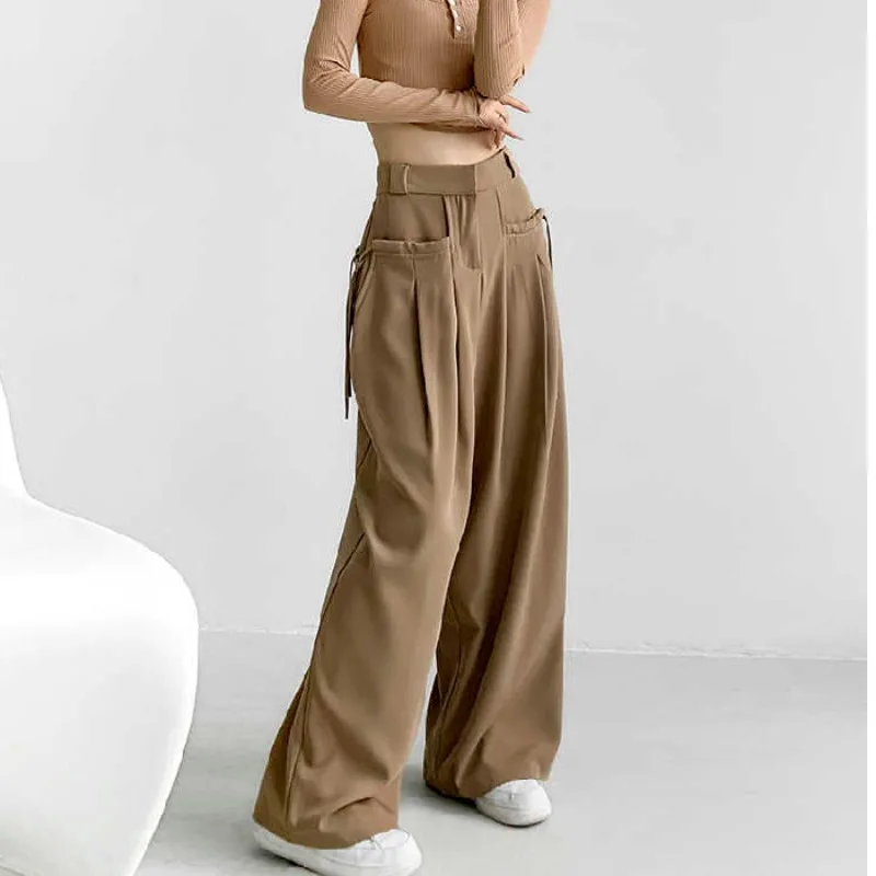 Women’s Suit Trousers Women Korean Style High Waist  Trouser Office Ladies Fashion Loose  Trousers Streetwear