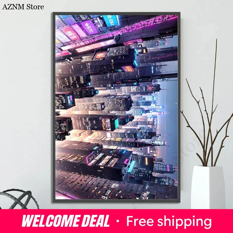 Cyberpunk City  Poster Figures Home Decoration Painting Pictures Wall Art Cartoons Computer Room Wallpaper Gift