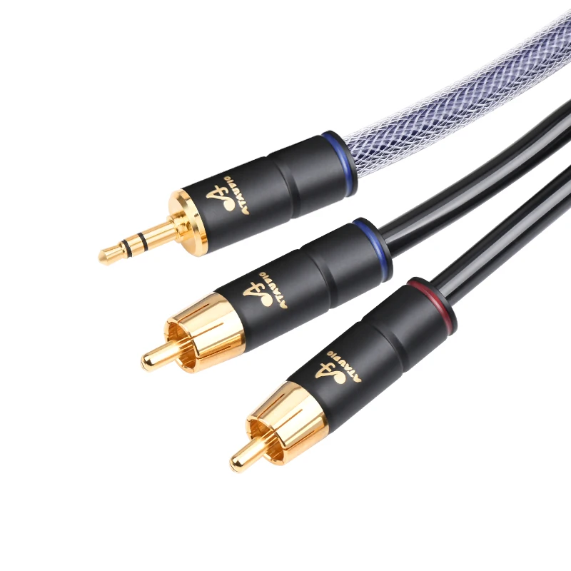 HIFI 3.5mm do 2 RCA stereofoniczny kabel Audio 6N OFC RCA Audio-Cable 3.5 Y Splitter do miksera wzmacniacza