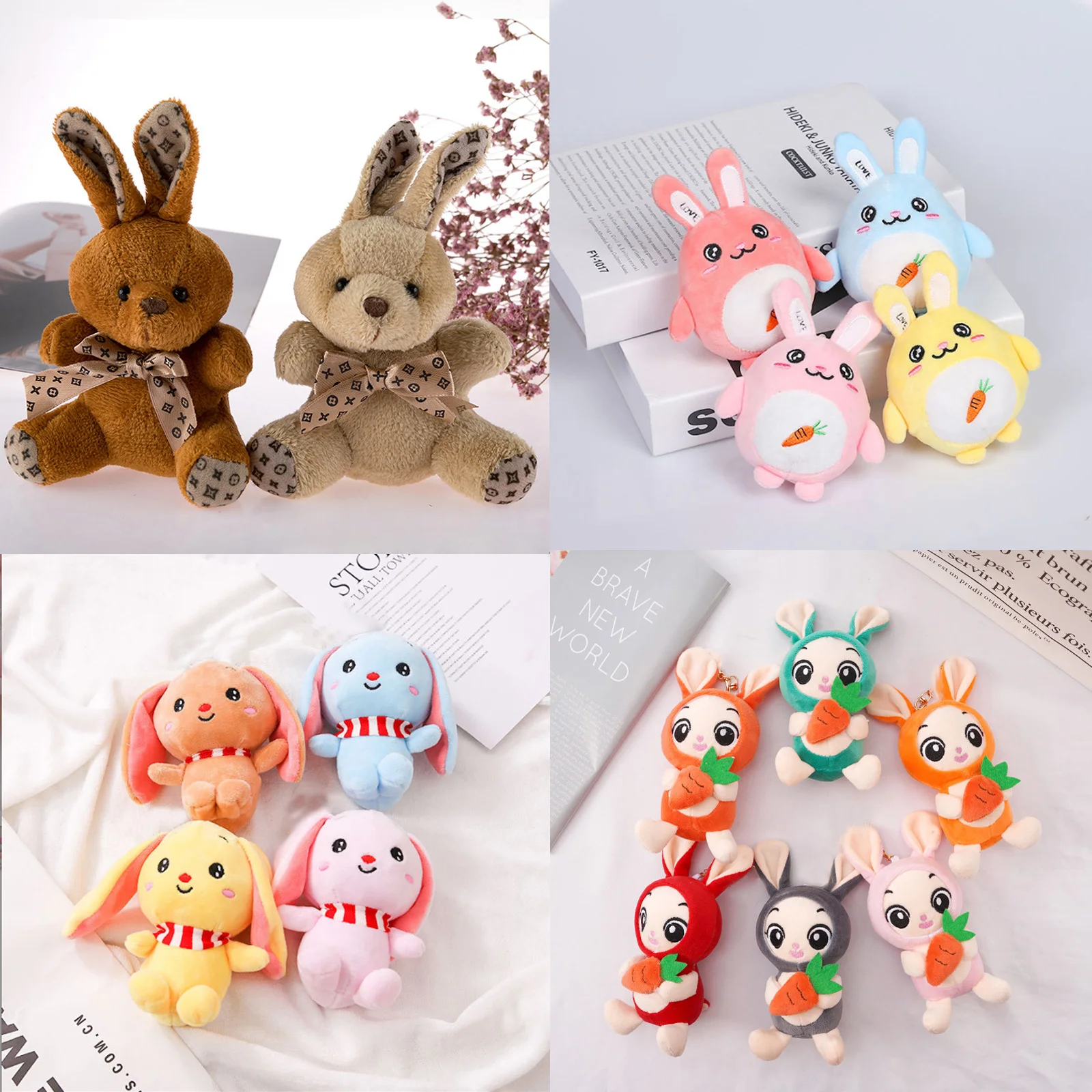 

14/15 Cm Mini Rabbit Plush Stuffed Toy Keychain Pouch Accessories Folded Rabbit Plush Toys Kawaii Dolls Best Gift for Children