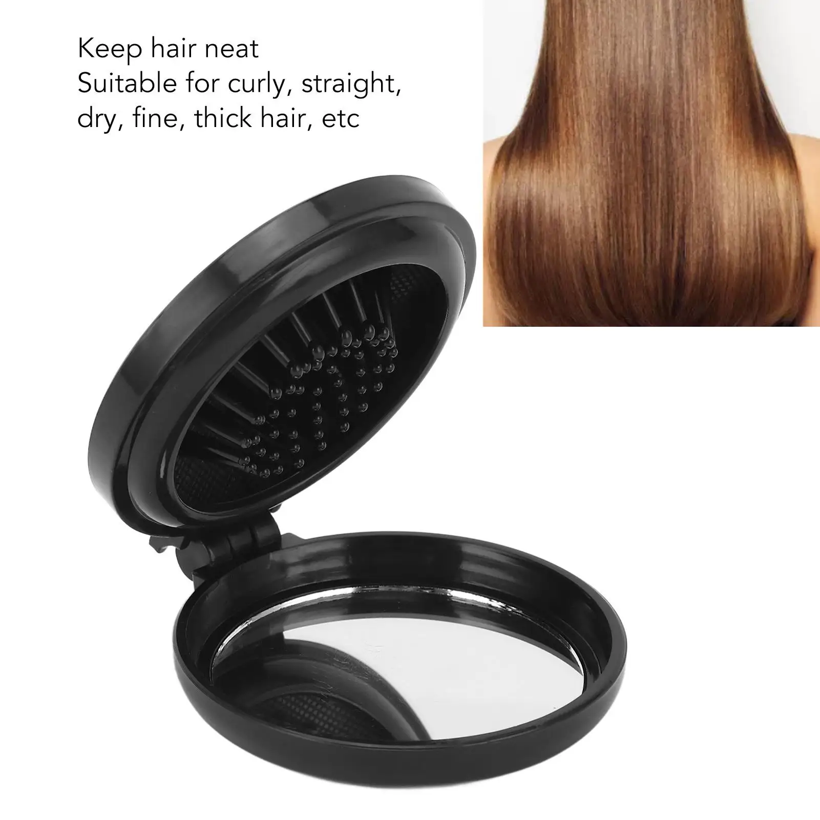 Portable Ergonomic Cushion Brush & Mirror - Mini Styling Tool for straight Hair at for home & Travel