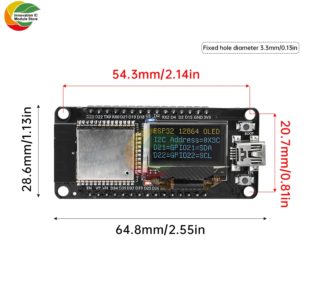ESP32 ESP-32D WIFI Development Board Module CH340C With 0.96 OLED Screen Yellow Blue Display 30Pin