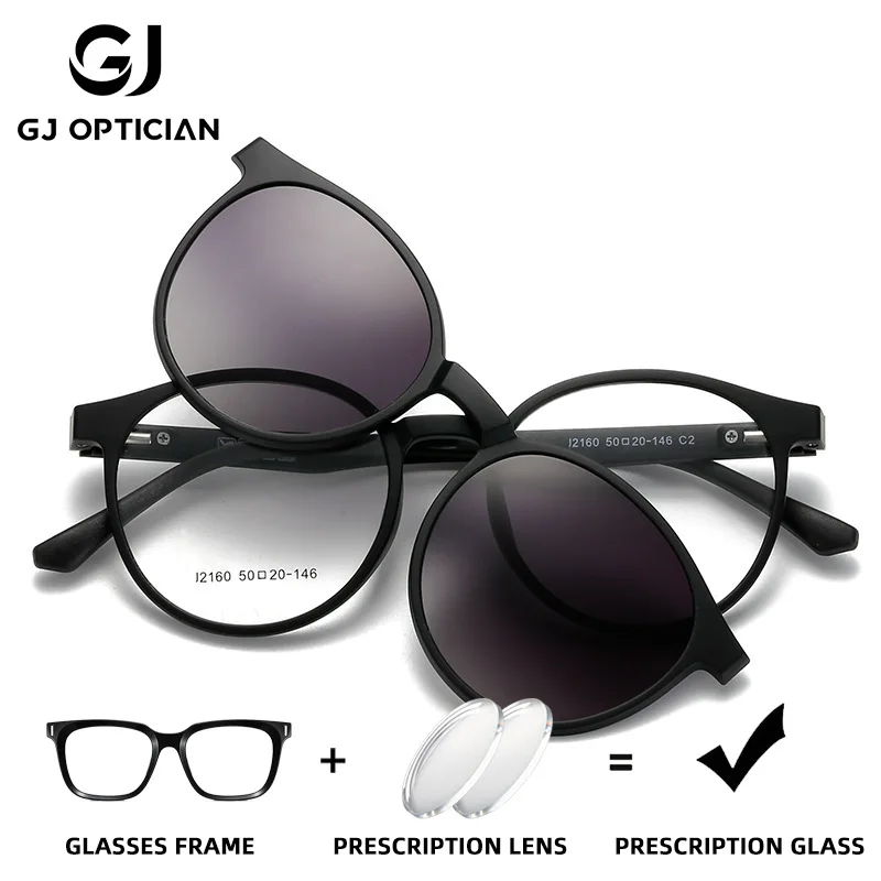 

GJ OPTICIAN fashion magnetic suction sleeve polarizing clip optical prescription sunglasses women anti blue light myopia glasses