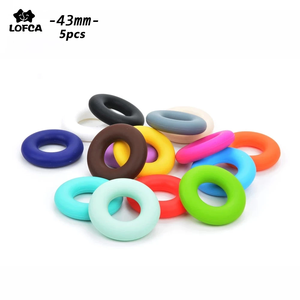 LOFCA Donut 5pcs Silicone Beads Pendant Teether Necklace Teething Chewing Cute Baby Toy Chewable Jewelry  Pacifier Clip Holder