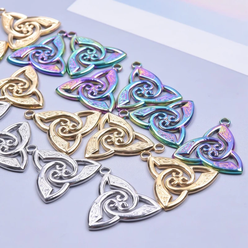 3Pcs Triquetra Trinity Knot Charms Stainless Steel Vintage Witch Knot Pendant DIY Jewelry Making Supplies