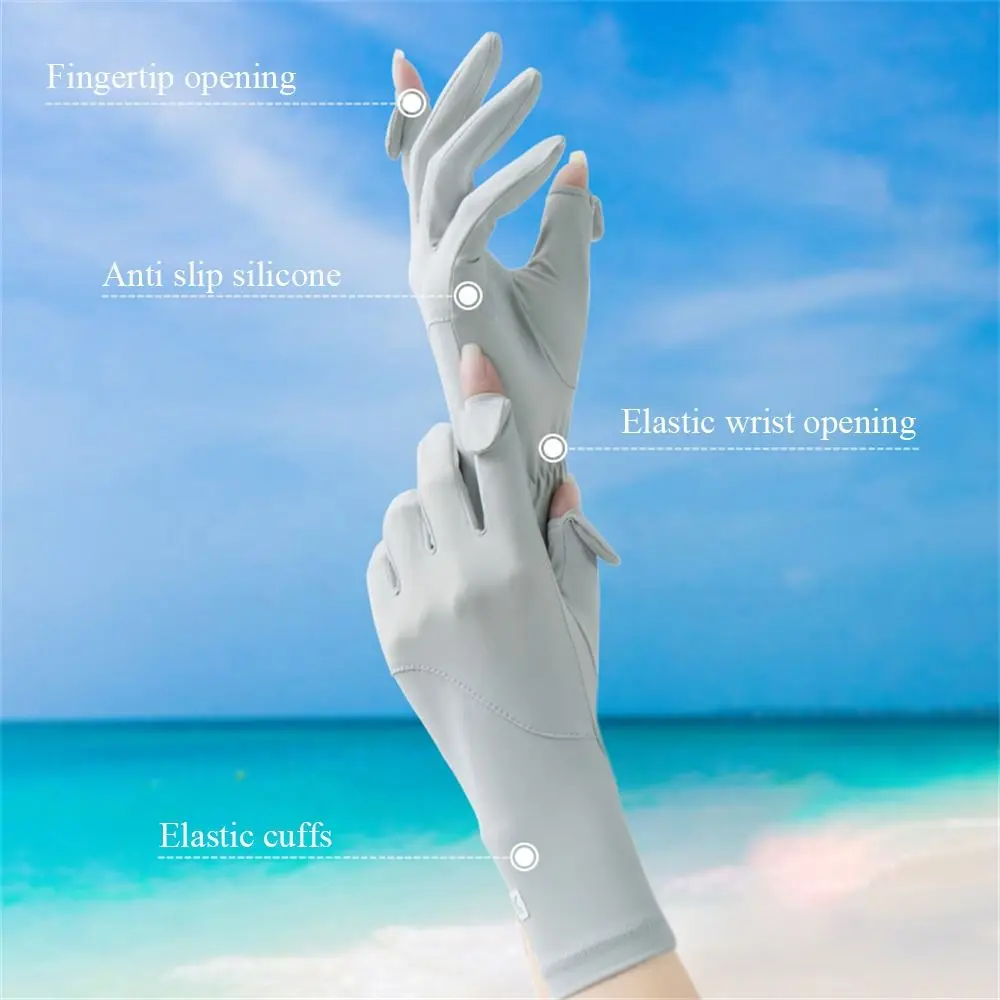 Guantes finos de protección solar para mujer y niña, manoplas Anti-UV de seda de hielo elásticas, antideslizantes para pantalla táctil, a la moda