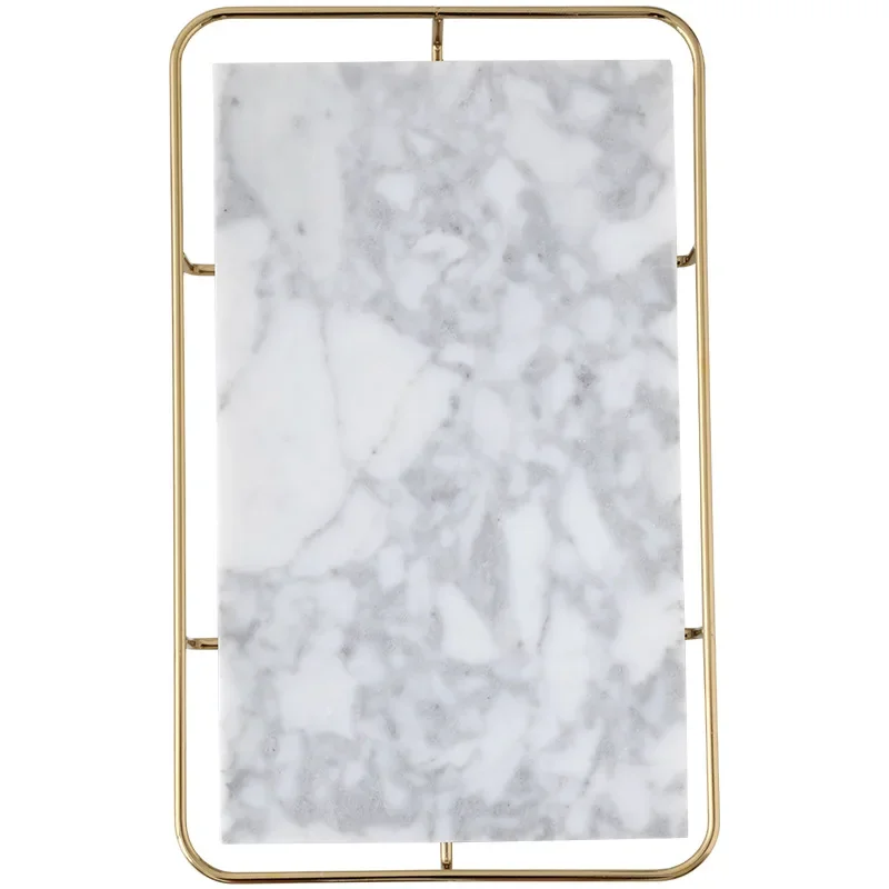 

Natural marble luxury metal storage flat plate creative gold frame display jewelry