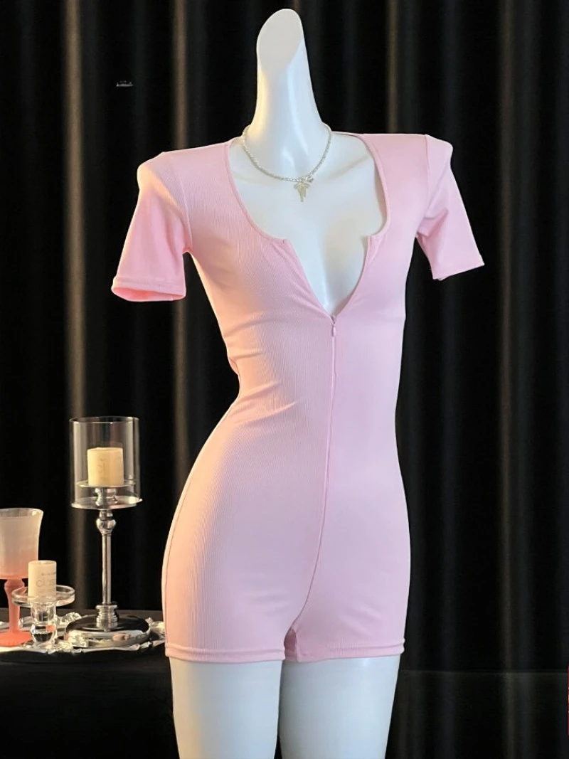 

Sexy Hidden Zipper No-Take One-Piece Yoga Dress,Sleek Body-Hugging Fit,Hot and Revealing,Feminine Homewear,Built-In Chest Pads