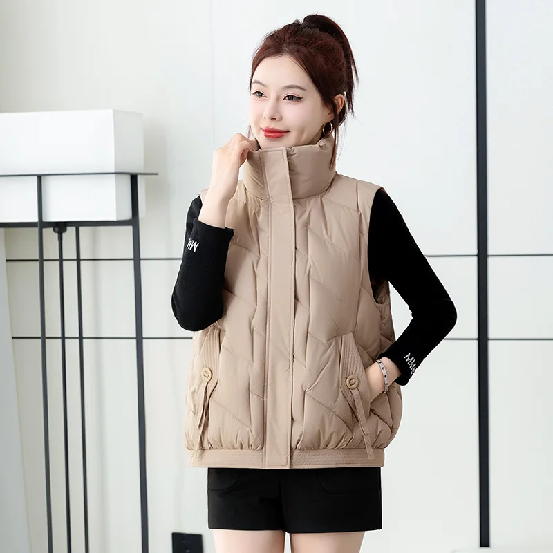 

Autumn Winter Sleeveless Waistcoat Casual Two Pockets Thick Short Vestcoat Warm Solid Color Sleeveless Jacket Women Vest