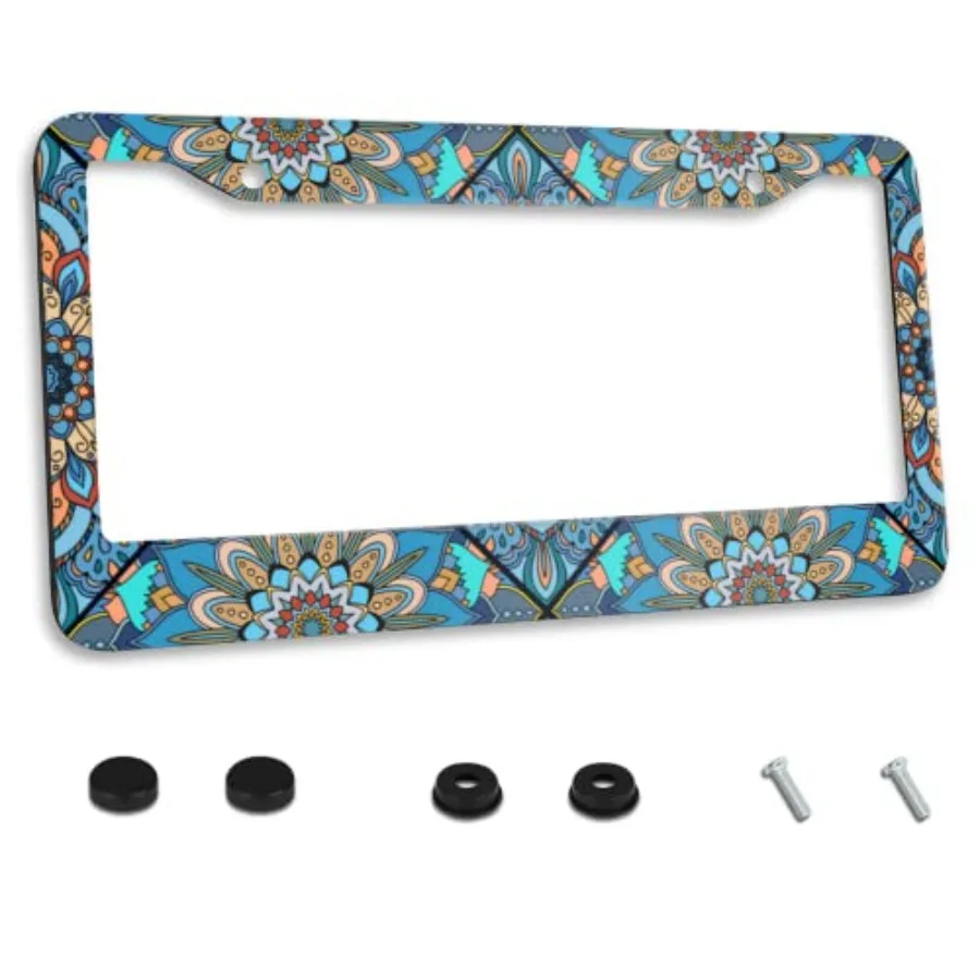 

Boho Brown Blue License Plate Frame Stainless Steel Car Accessories Personalized License Plate Fits Standard U.S. Vehicles Size