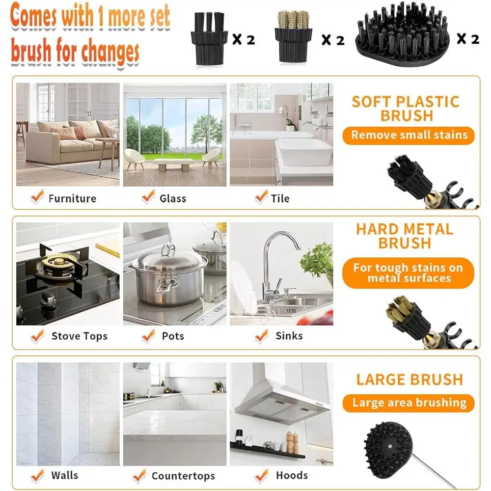 منظف بخار محمول بالضغط العالي مُبخّر تنجيد محمول بقوة 1500 وات معقم قوي للتنظيف العميق بالبخار مع دليل المستخدم