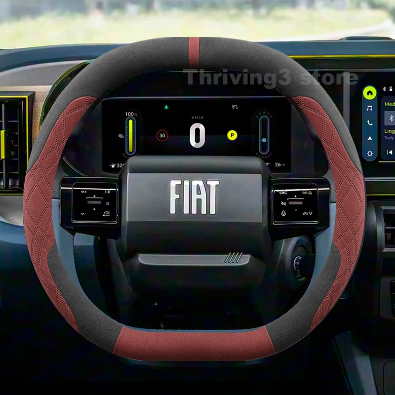 

Suede Warm Car Steering Wheel Cover For New Fiat Panda EV 2025 2026 Heating Winter Warm Auto interior Fiat Panda EV Accessories