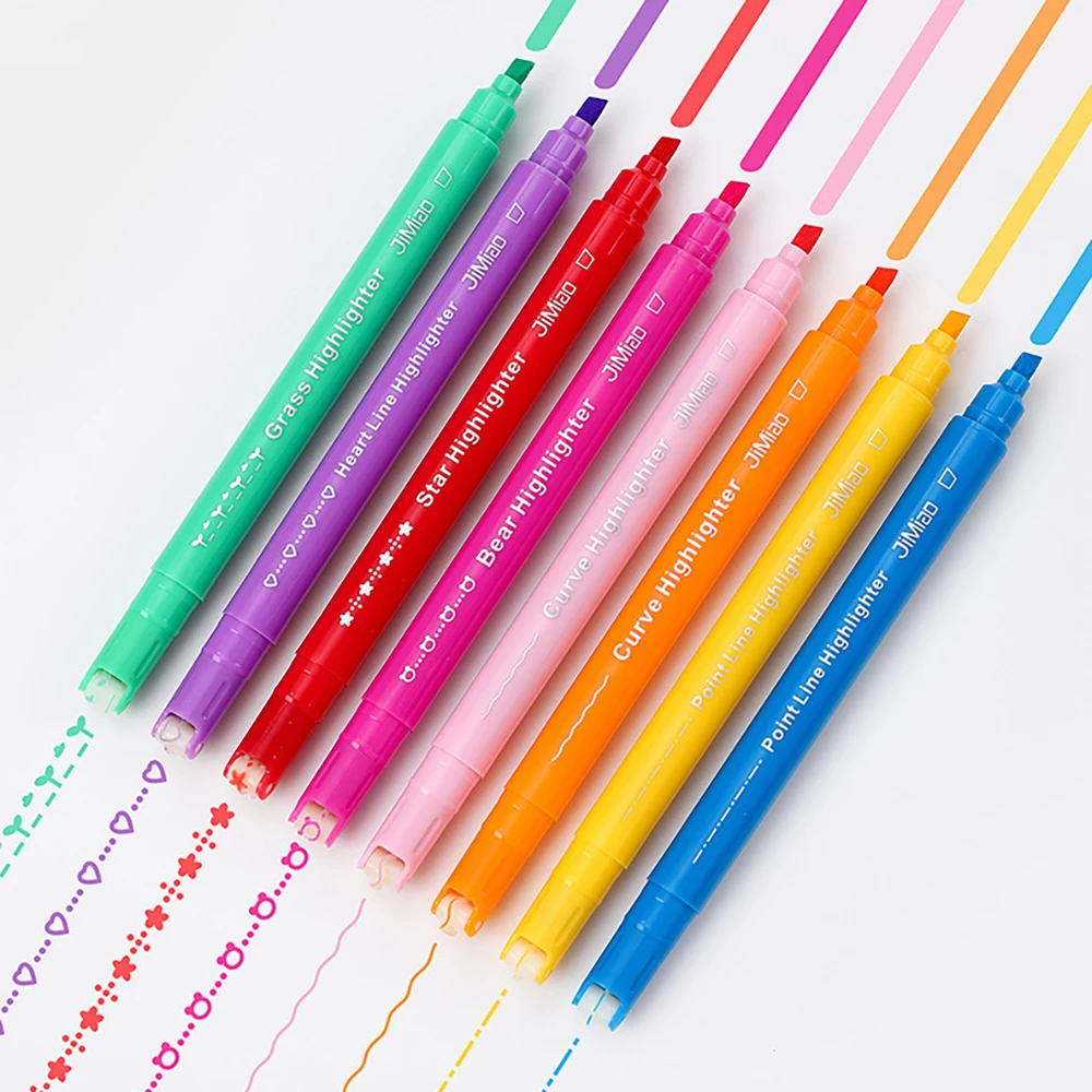 

8 pcs double headed flower shaped curve contour pen, student colored wave marking fluorescent pen