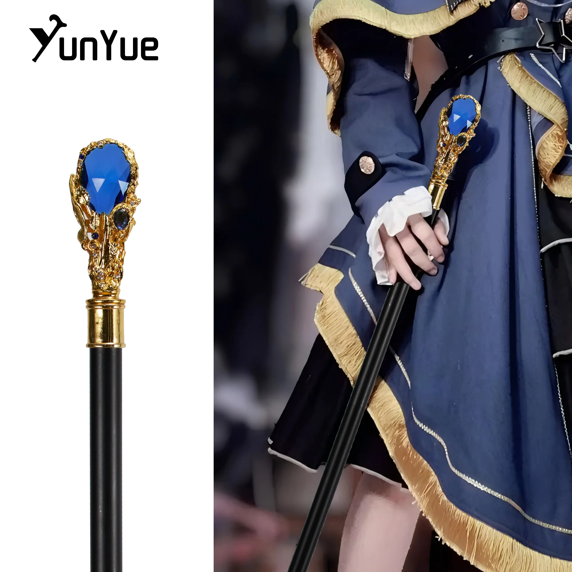 

Роскошная трость золотого и синего цвета с бриллиантами, аристократическая модная декоративная трость для джентльмена, элегантная ручка-трость для косплея 93