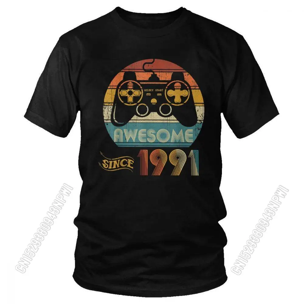 Classic Men T Shirts Vintage Video Game Tee Tops Awesome Since 1991 Short Sleeved Cotton T-Shirt Birthday Gift Tshirt