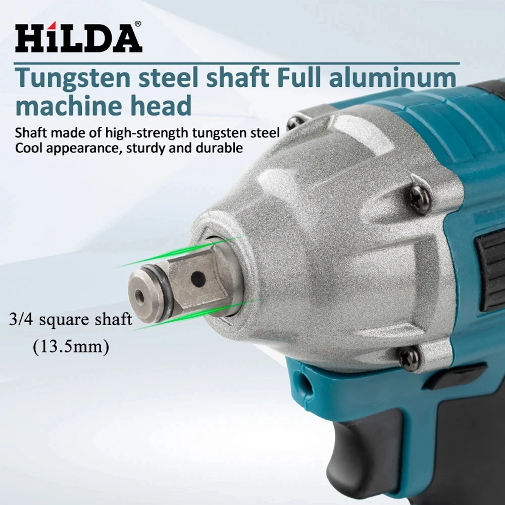 HILDA 21V Blue Electric Impact Wrench Rechargeable 1/2 Socket Wrench Cordless Without Battery