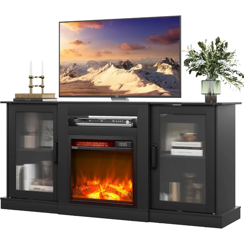 

Fireplace TV Stand for 65" TV, Entertainment Center with 18 Inch Electric Fireplace,TV Console with Open Shelves for Living Room