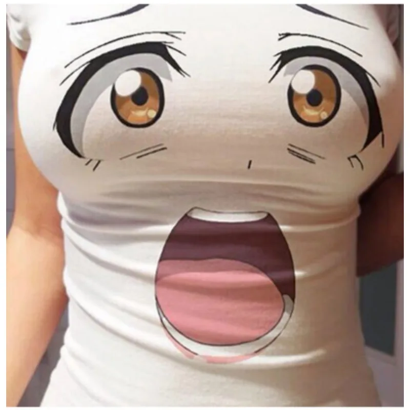 مرساة الملابس الحلو تي شيرت ثلاثية الأبعاد قمة ضيقة عيون كبيرة قصيرة الأكمام ملابس حية تظهر الصدر ، كبير الدهون 2025 جديد