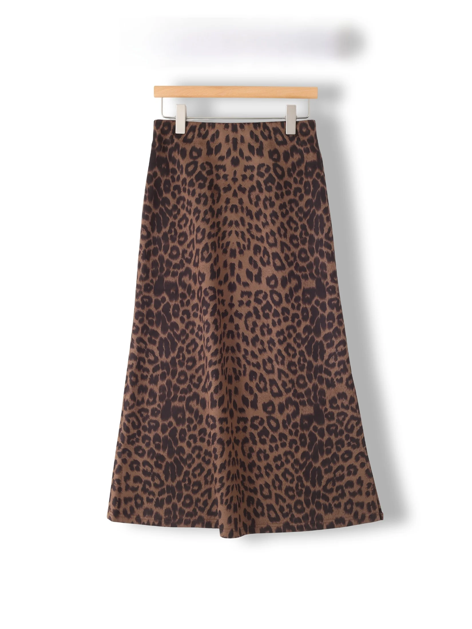 Retro High Waist A-Line Split Midi Skirt Women's Faux Fur Leopard Print Wrap around Skirt City Commute Friendly Q Item