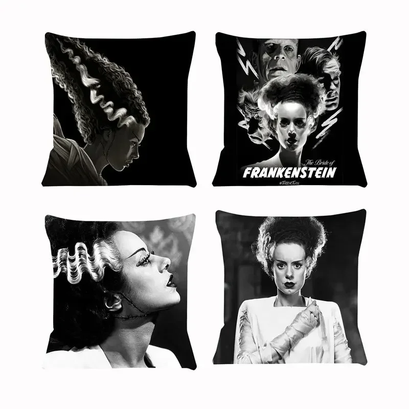 Bride of Frankenstein Cushion Cover Comfortable Pillowcase Home Decor Chair Car Sofa Decor Peach skin polyester pillowcase