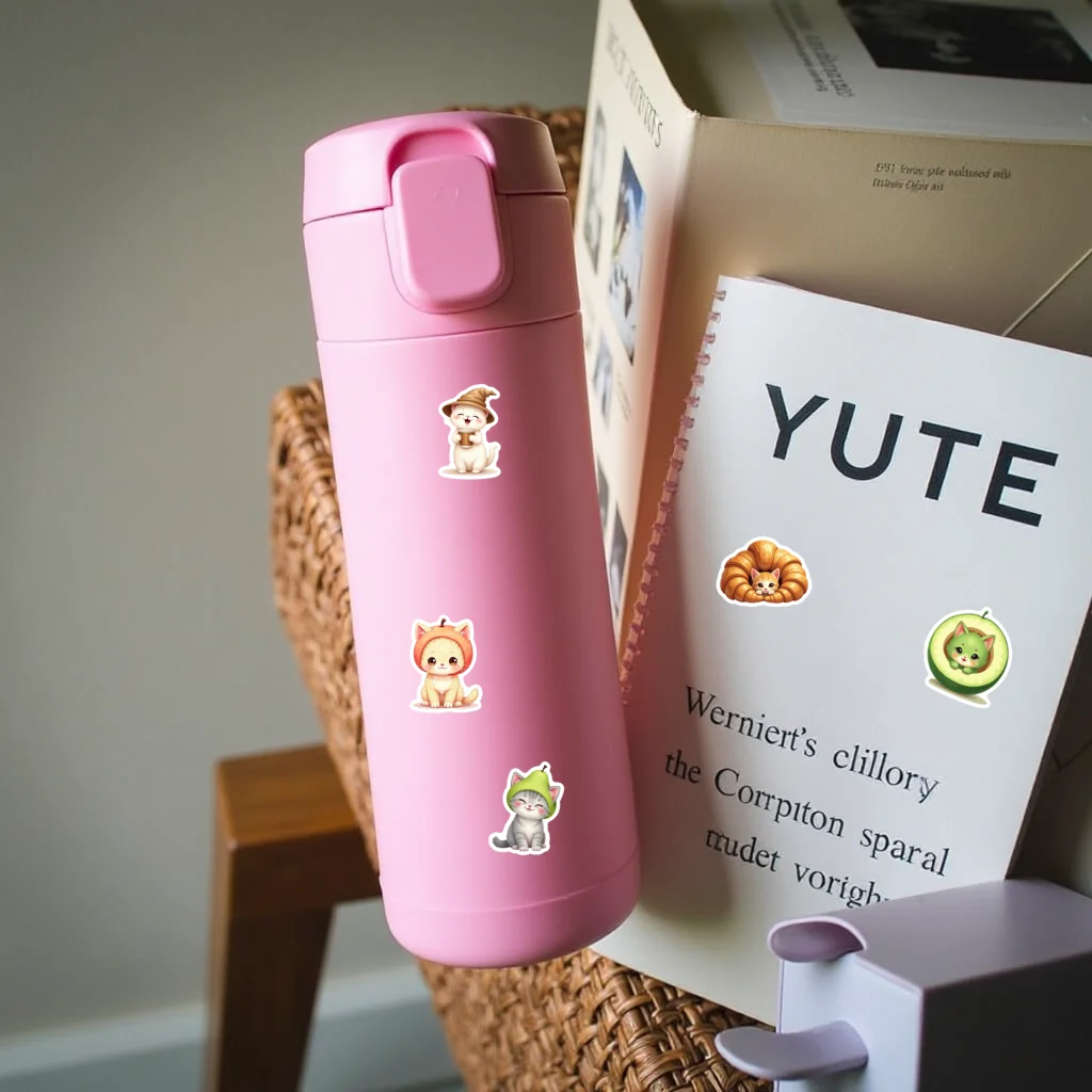 35pcs-100pcs Decals  Adorable Prints Adorable Kitten Stickers Fun Food Stickers Cartoon Cat Decals for Phone Customization