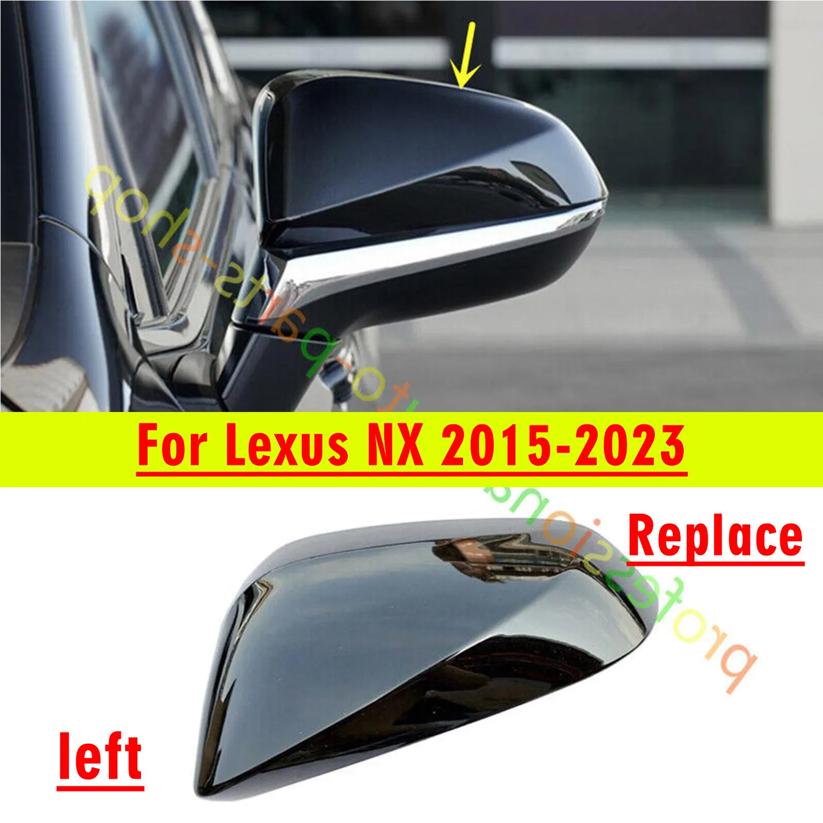 

Gloss Black Left Side Rearview Mirror Cover Replace For Lexus NX 2015-2023