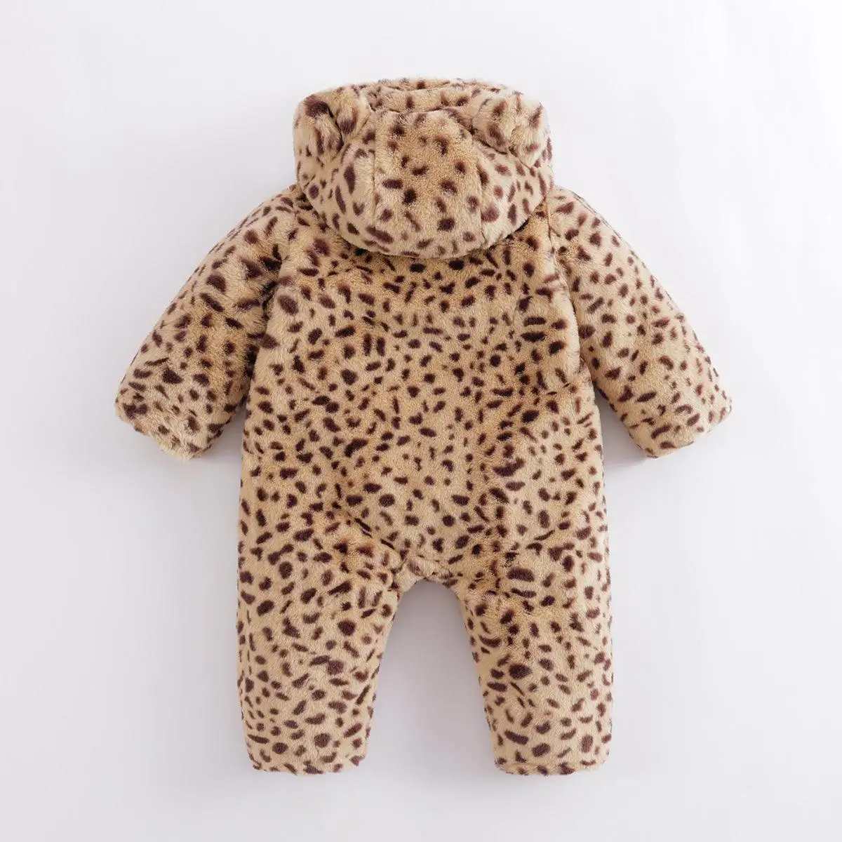 MARC&JANIE Baby Girls Boys Winter Leopard-Print Imitation Rabbit Fur Quilted Onesie 221603