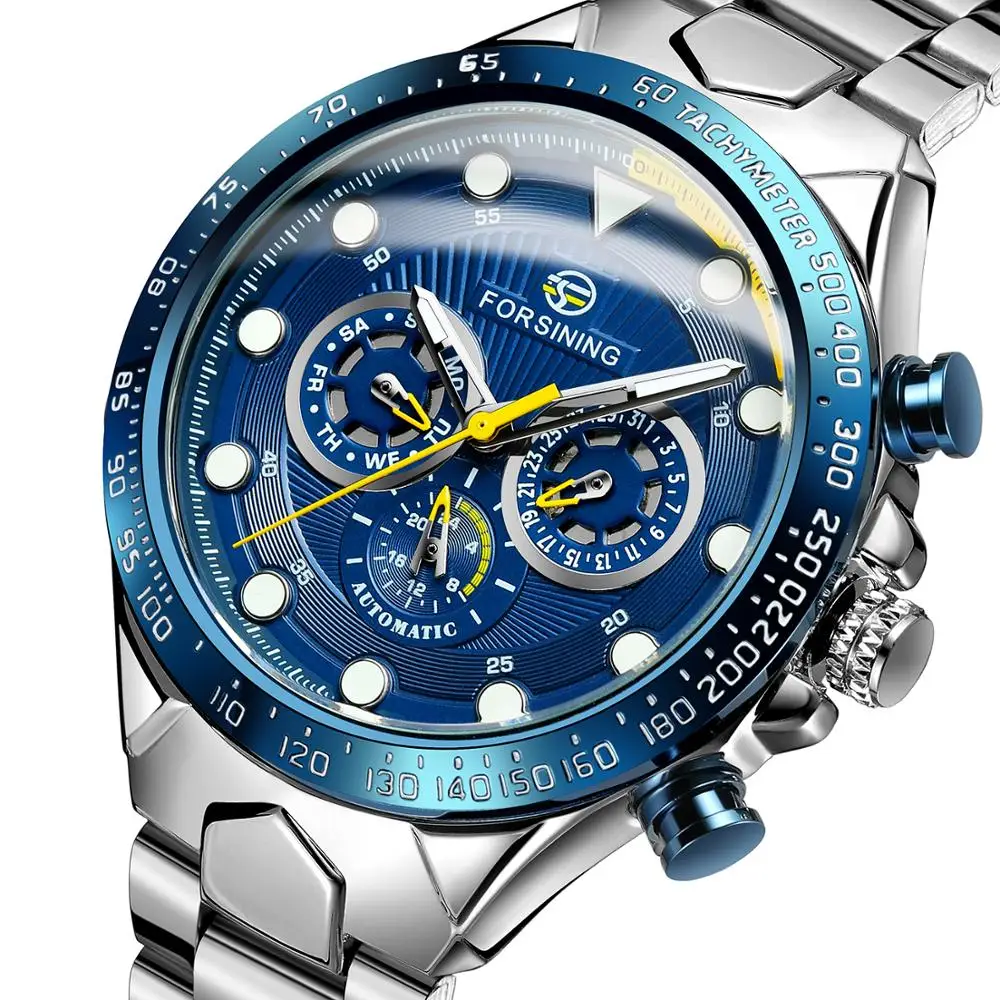 

FORSINING New Arrival Business Men's Watch Luminous Blue Dial Six Hands Automatic Self Wind Mechanical Male Wristwatch Reloj