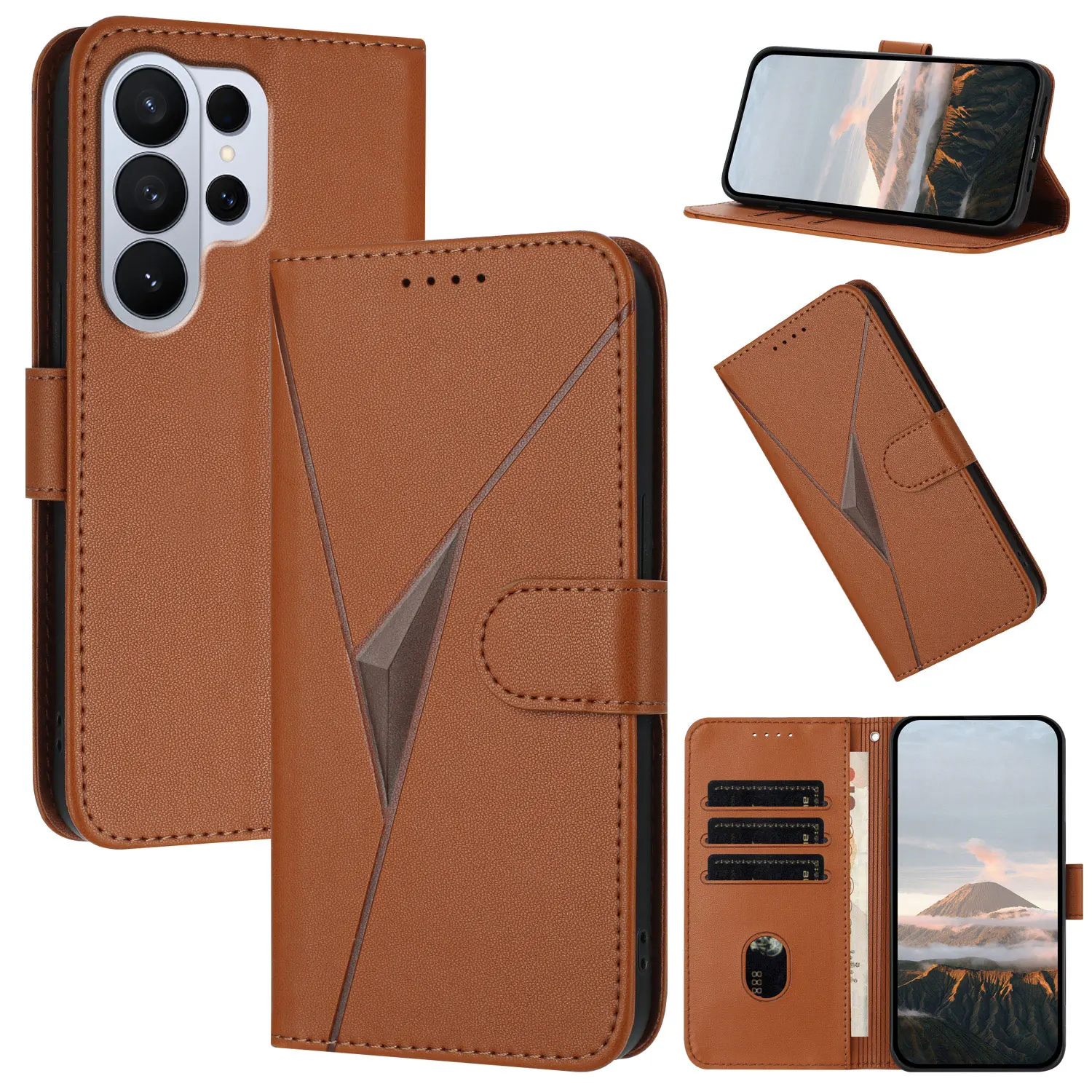 Triangle Magnetic Leather Flip Wallet Case For Samsung Galaxy A54 A34 A24 A14 A04 A04S A73 A53 A33 A23 A13 4g 5g A03 Book Cover