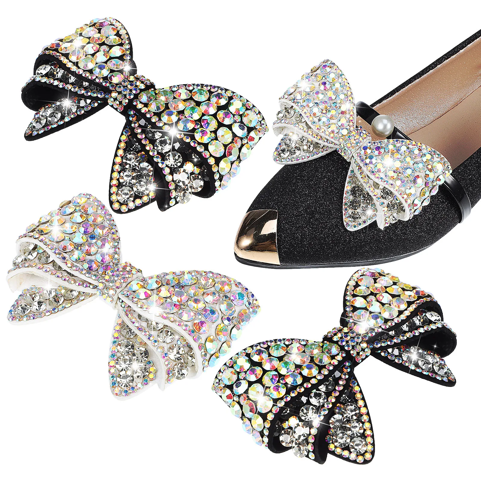 4Pcs Rhinestone Bow Shoe Clips Decorative Heel Clips Shoe Charms for Pumps Flats Bridal Shoes Jewelry Shoes Bow Applique
