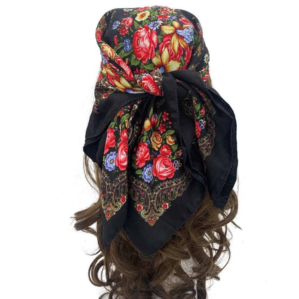 70*70cm Russian Style Floral Print Scarf Luxury Women Square Bandana Ukrainian Female Headband Shawl Handkerchief Head Wraps