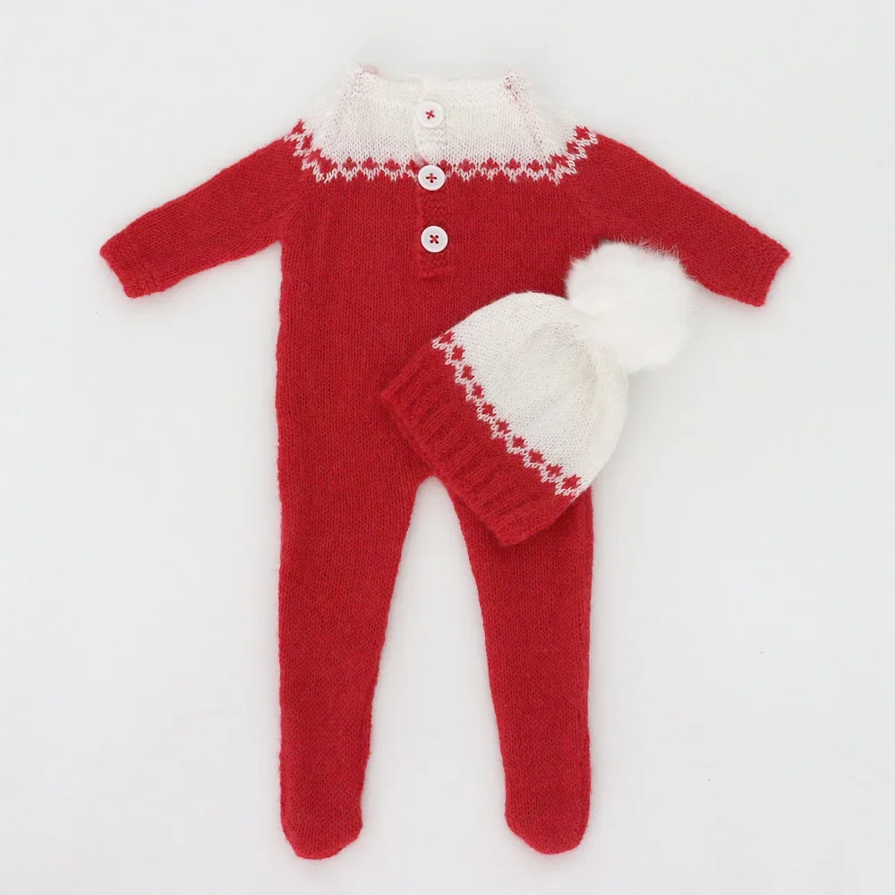 Christmas Baby Clothing Newborn Boy Girl Photography Santa Claus Costumes Sets Green Knitted Romper