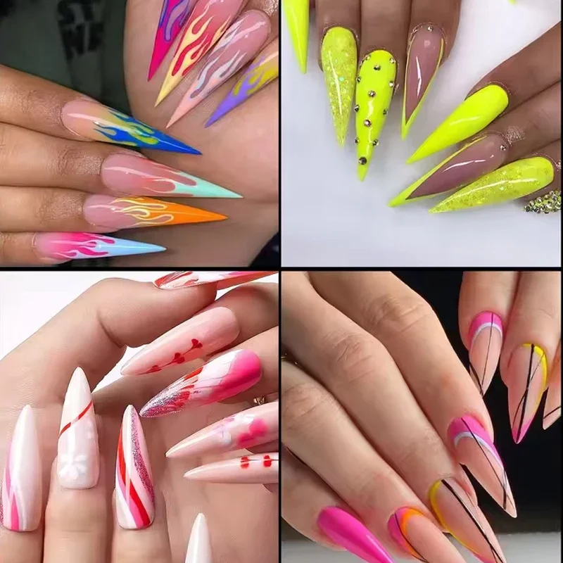 500 Piezas/Caja Tips de Uñas Stiletto Transparentes, Uñas Postizas Acrílicas de Tamaños Variados para DIY Manicura 4