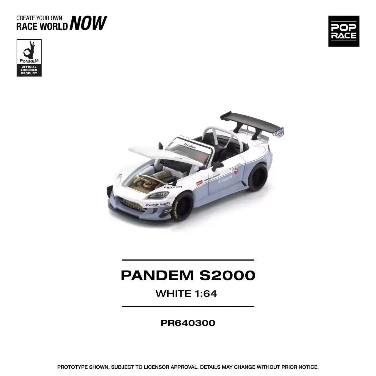 

PreSale POP RACE 1:64 S2000 Pandem AP1 Rocket Bunny White Openable Hood Diecast Car Model Collection Toys