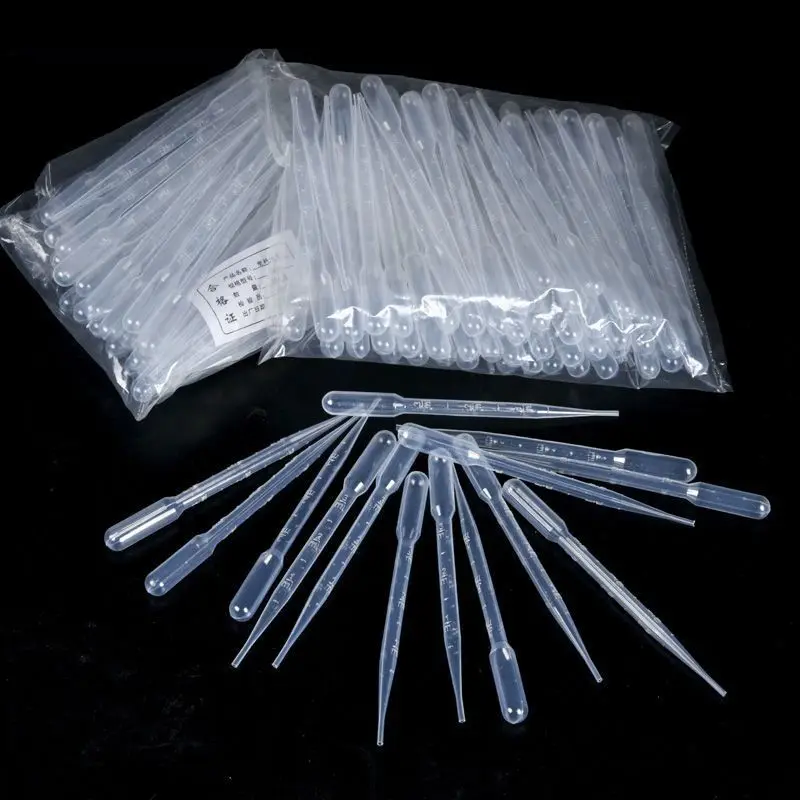 100Pcs/Lot Laboratory Pipette 3ml Plastic Disposable Graduated Container Liquid Dropper Equipment Straw Makeup Tools