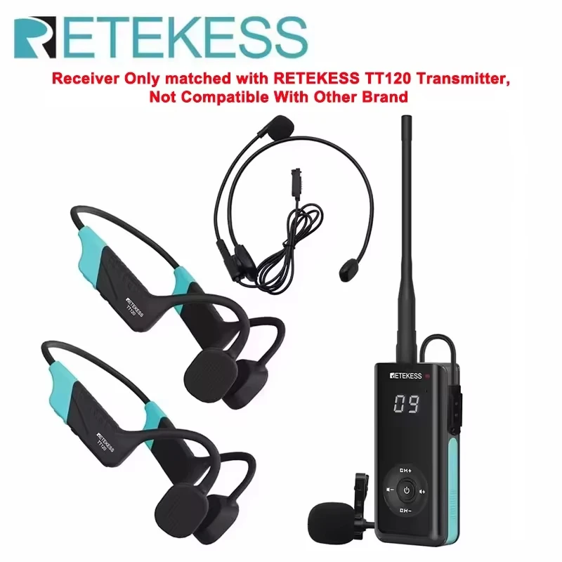

Retekess TT120 Tour Guide System Swim Coach Communicator Waterproof Bone Conduction Headphones for Swimming Training,SUP Surfing