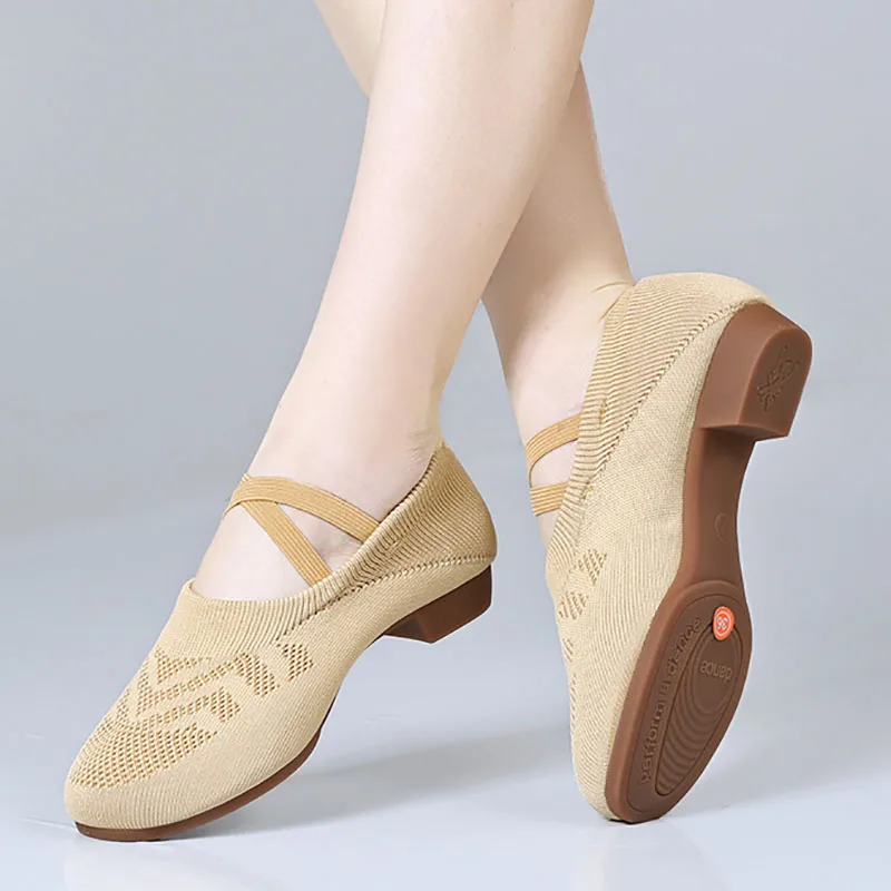 女性用バレエダンスシューズ-ヒール付き-ソフトボトム-通気性-耐摩耗性-大人用-スクエアダンスシューズ-ラテンモダンダンス