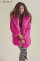 2024 Women Faux Fur Coat Winter Hooded High Quality Fluffy Autumn Female Simple Jacket Fashion Cloth