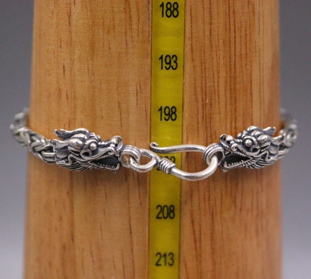 Real Solid 925 Sterling Silver Chain Men Dragon Head Byzantine Bracelet 22-23g/22cm