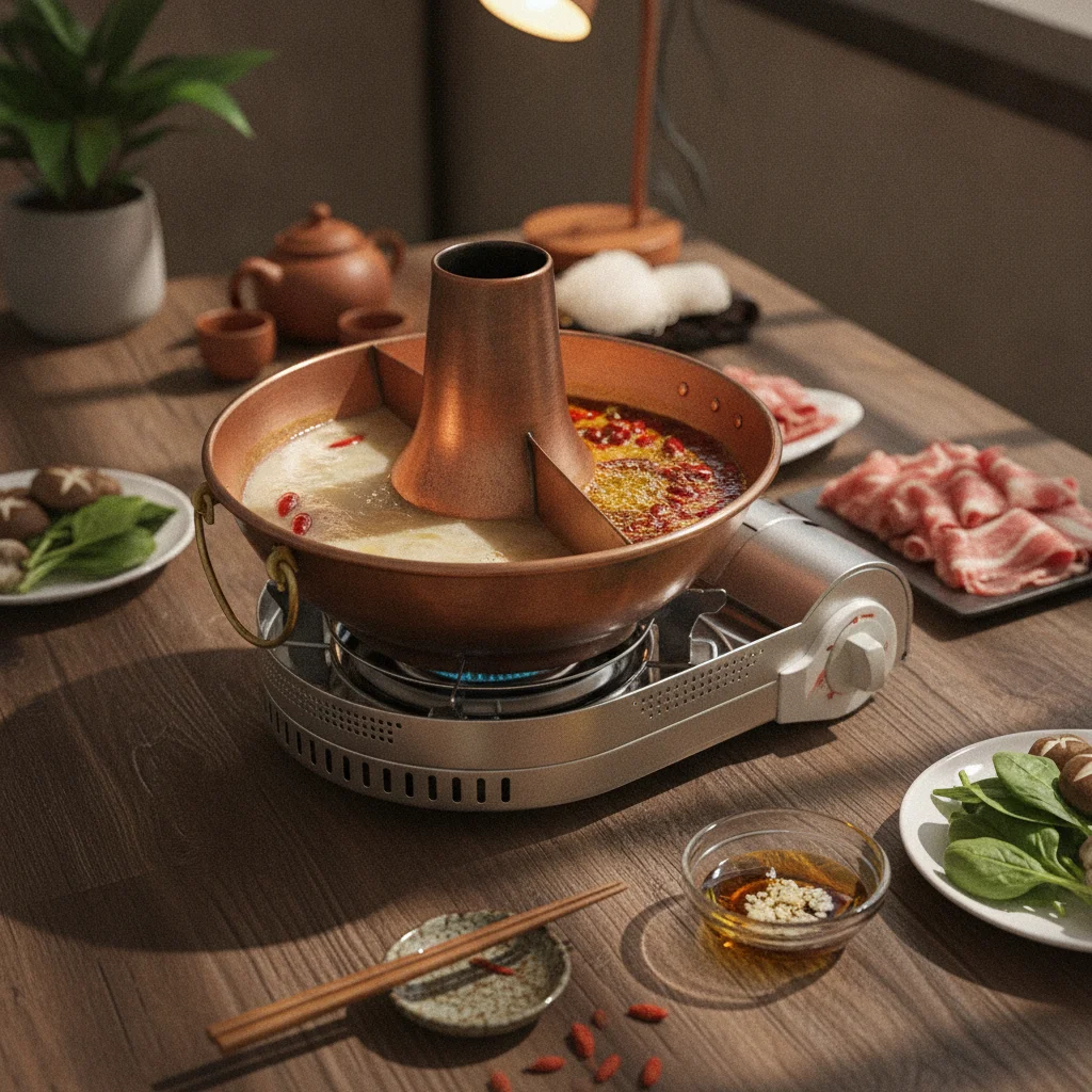 Copper Heat Conducting Hot Pot Classic Divided Yin Yang Cookware Thickened for Flexible Family Dining Table