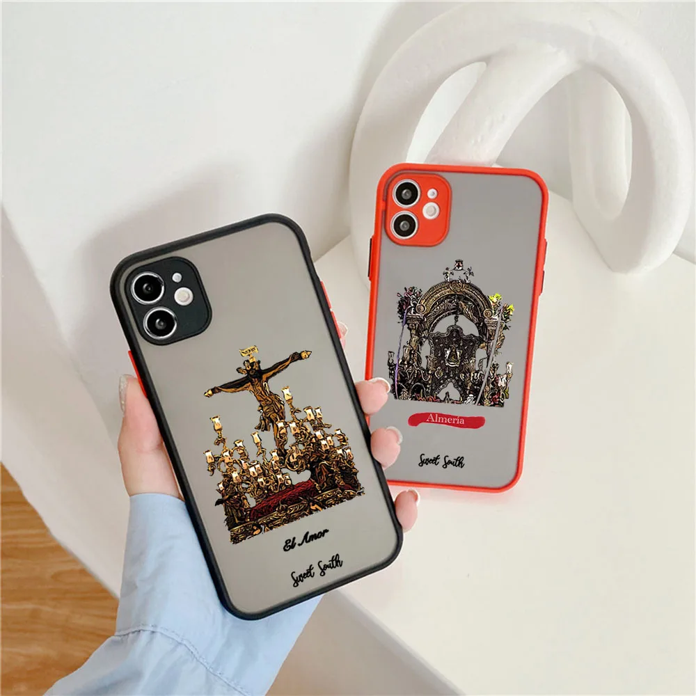 Matte Phone Case for iphone 14 15 Pro XS Max 13 8 7 Plus 12 11 XR SE Virgin Jesus Church Immaculate Translucent Case Funda Shell