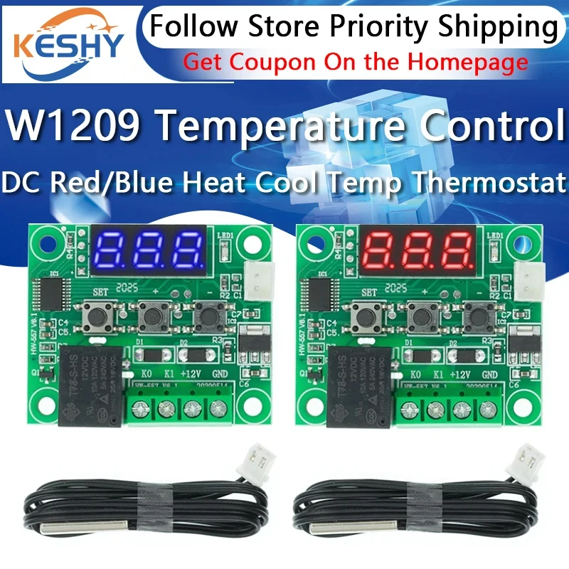 W1209 DC 12V Red/Blue heat cool temp thermostat temperature control switch temperature controller XH-W1209